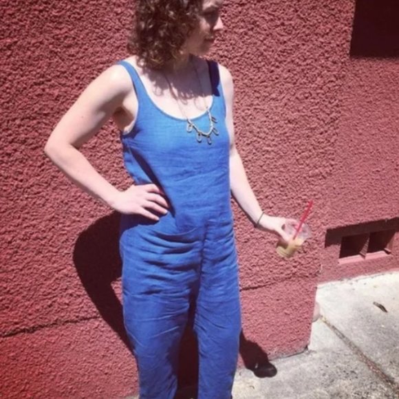 Ilana Kohn Jumpsuit in blue linen, two front pockets. Size XS - Picture 5 of 5